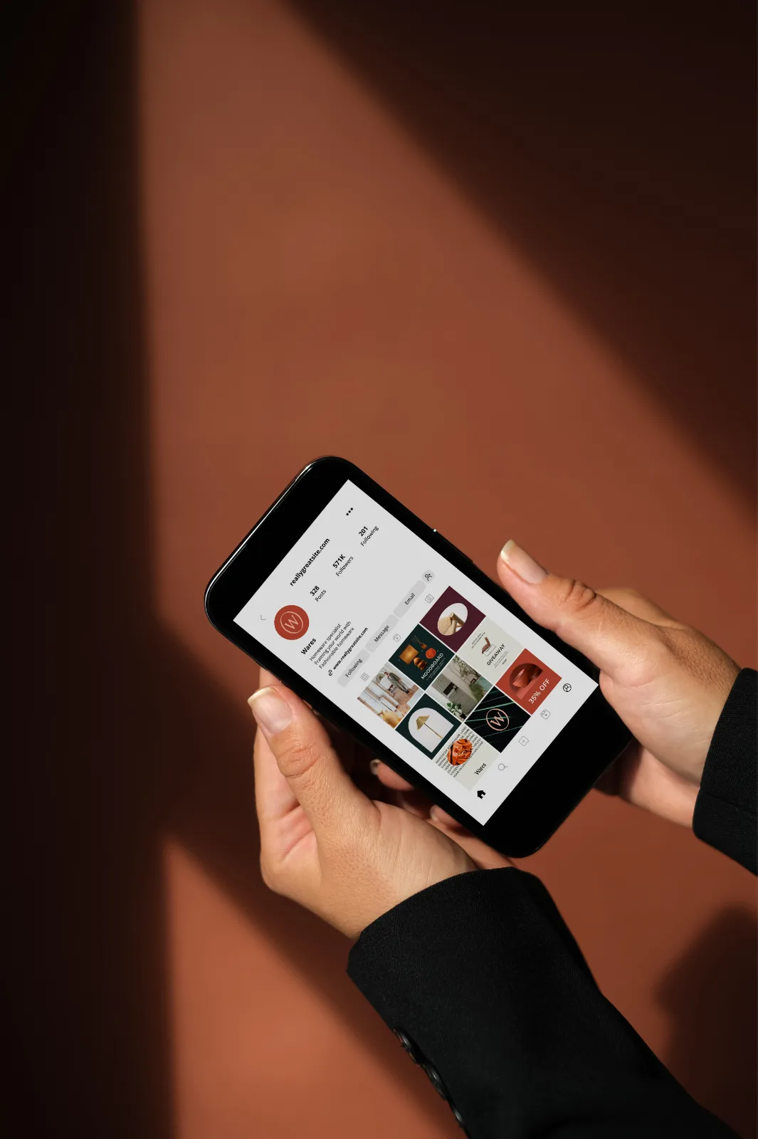 A brand's Instagram profile viewed on a phone